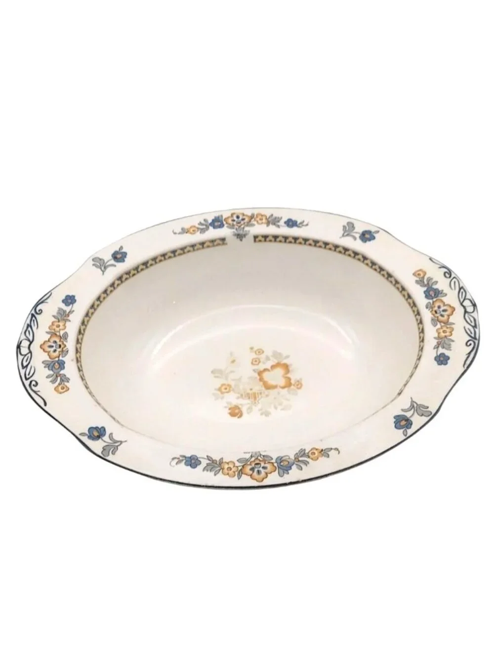 Antique Porcelain Oval Serving Bowl W H Grindley Chelsea Ivory Torbay Floral 20s